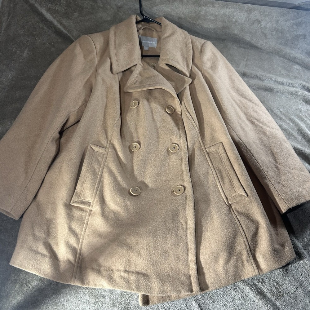 Woman Within Women Peacoat 20W Camel Tan Wool Blend Double Breasted Coat